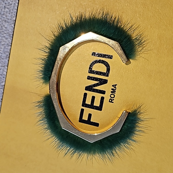 Fendi Gold FF Logo Green Mink Bangle Bracelet 💚 - Picture 3 of 7